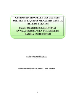 Gestion des Déchets Ménagers à Bukavu : Quartiers Nyakavogo et Lumumba