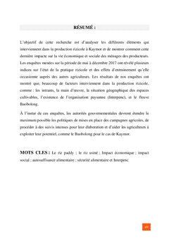 Impact économique et social de la production rizicole à Kaymor
