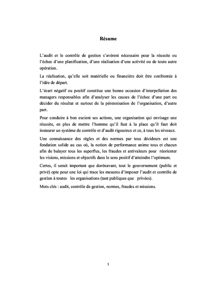 L'audit & contrôle de gestion