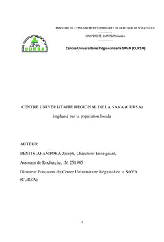 Centre universitaire régional de la SAVA (CURSA) implanté par la population locale
