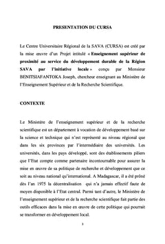Centre universitaire régional de la SAVA (CURSA) implanté par la population locale