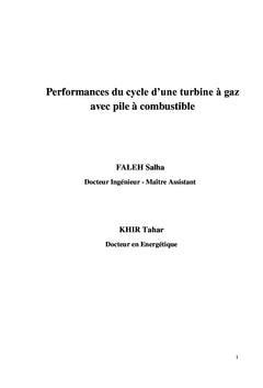 Performances du cycle d'une turbine à gaz avec pile à combustible