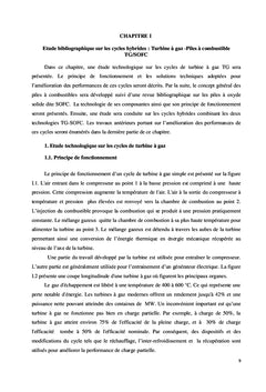 Performances du cycle d'une turbine à gaz avec pile à combustible