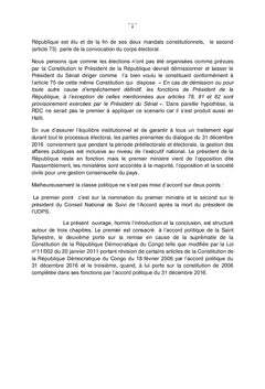 Accord politique de la CENCO face à la Constitution Congolaise de 2006