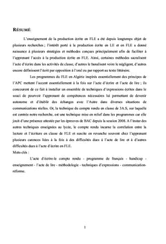 L'enseignement de la production écrite en FLE en Algérie