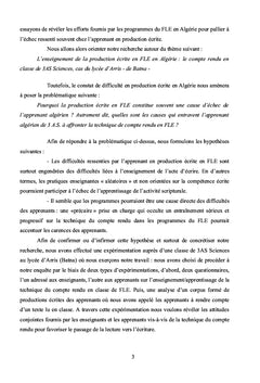 L'enseignement de la production écrite en FLE en Algérie