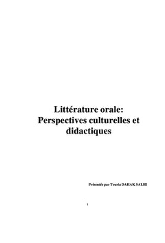Littérature orale: Perspectives culturelles et didactiques