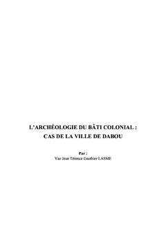 L'archéologie du bâti colonial : cas de la ville de Dabou