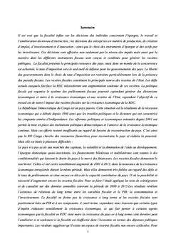 Impact de la fiscalité sur la croissance économique de la RDC