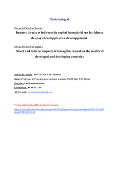 Impacts du capital immatériel sur la richesse des nations