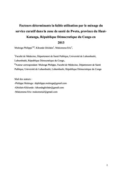 Facteurs déterminants la faible utilisation du service curatif