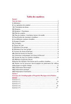 Cristallographie et Propriétés Physiques de la Matière