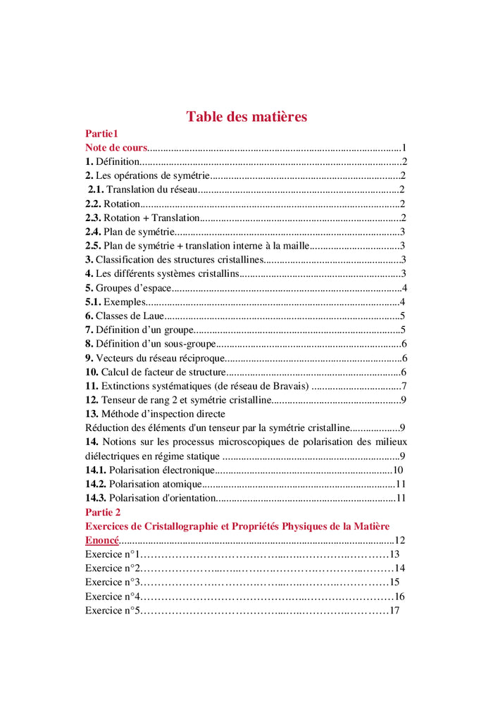 Cristallographie et Propriétés Physiques de la Matière