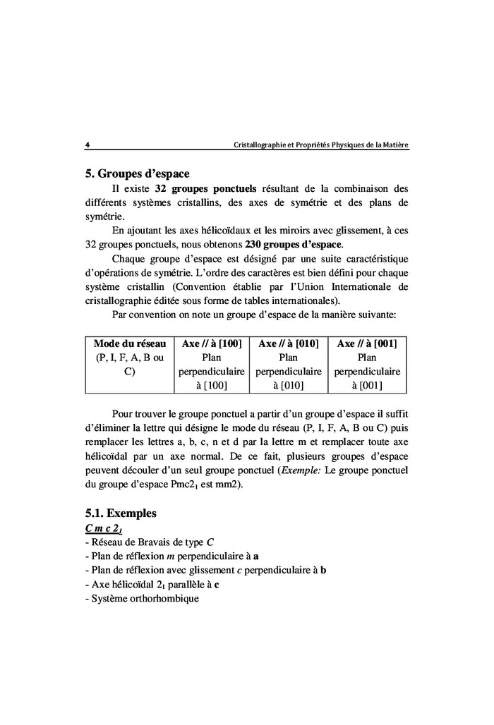 Cristallographie et Propriétés Physiques de la Matière