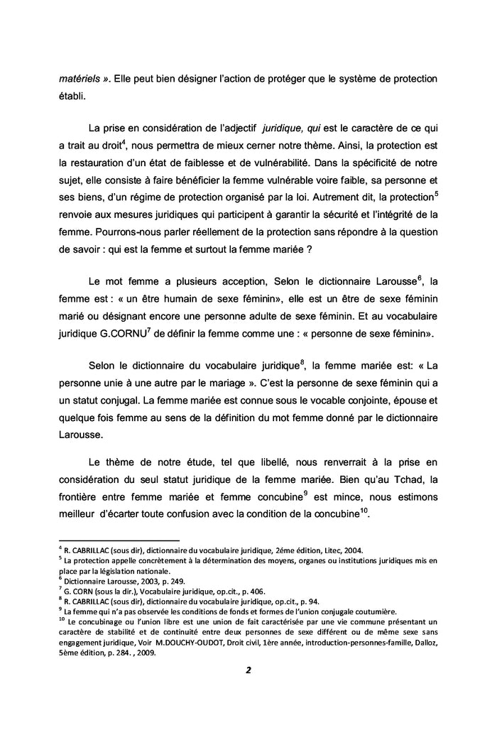 La protection juridique de la femme mariée en droit tchadien