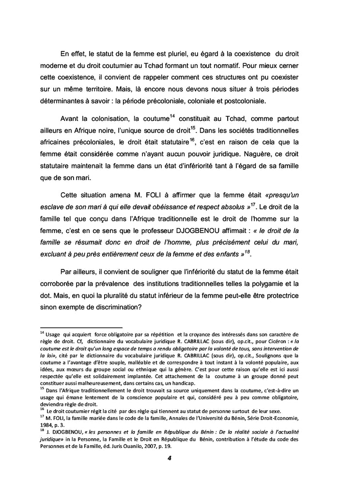 La protection juridique de la femme mariée en droit tchadien