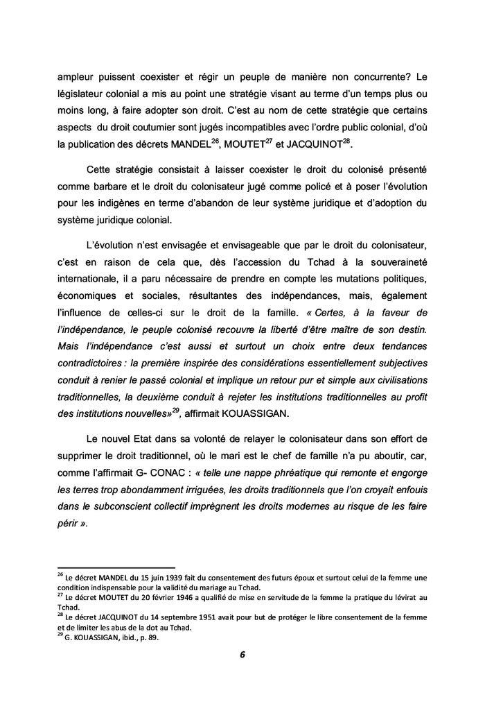 La protection juridique de la femme mariée en droit tchadien