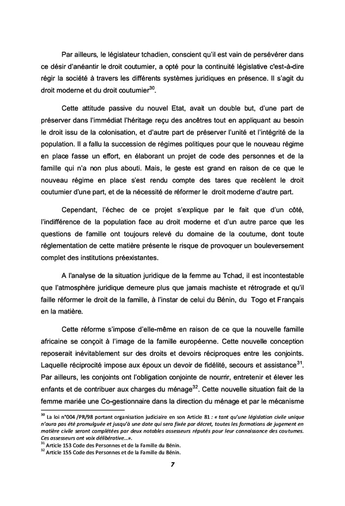 La protection juridique de la femme mariée en droit tchadien