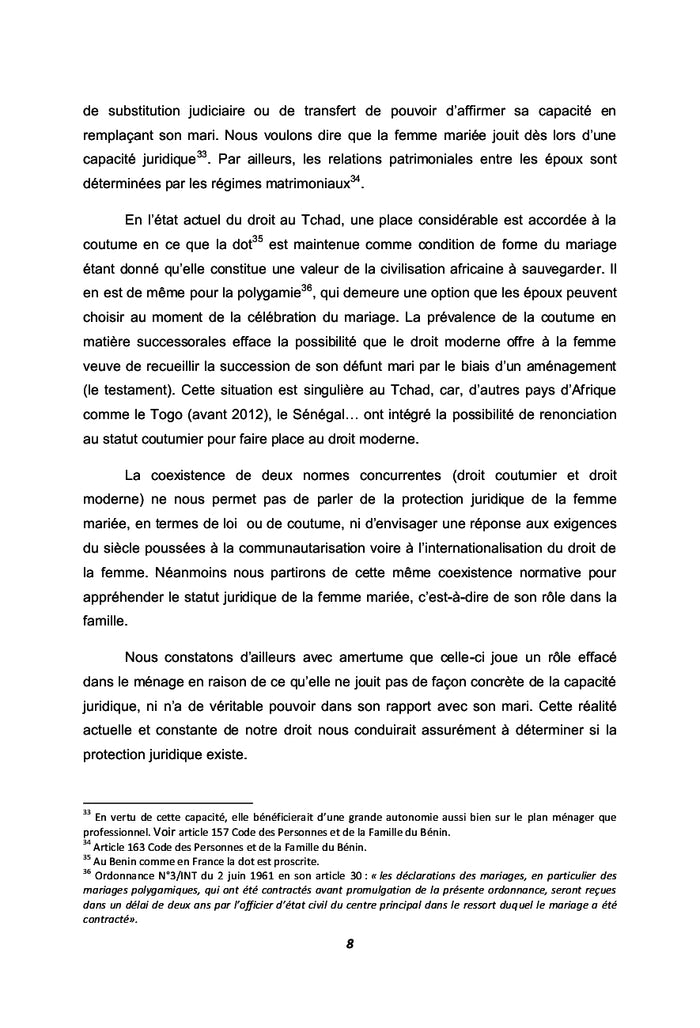 La protection juridique de la femme mariée en droit tchadien