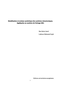 Modélisation et analyse systémique des systèmes mécatroniques.