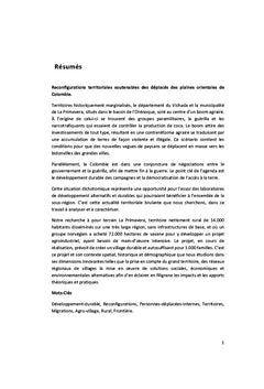 Reconfigurations territoriales soutenables des déplacés en Colombie