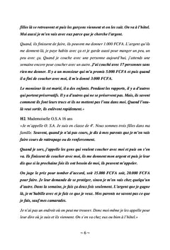 La pratique du sexe de survie par des filles mineures prises en charge par l'ONG Communauté Abel