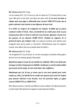 La pratique du sexe de survie par des filles mineures prises en charge par l'ONG Communauté Abel
