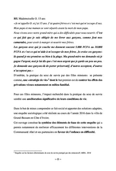 La pratique du sexe de survie par des filles mineures prises en charge par l'ONG Communauté Abel