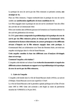 La pratique du sexe de survie par des filles mineures prises en charge par l'ONG Communauté Abel