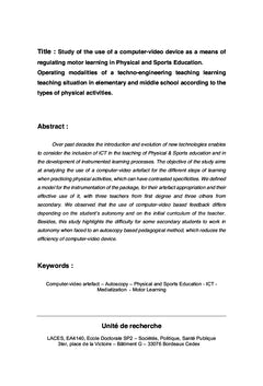 Un dispositif vidéo-informatique pour réguler l'apprentissage en EPS
