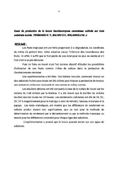 Essai de production de la levure sur des substrats tropicaux