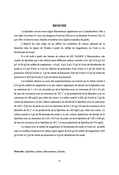 Conditions de culture optimale de la spiruline au Cameroun