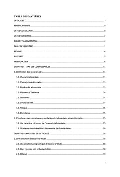 Facteurs de Vulnérabilité à l'insécurité Alimentaire