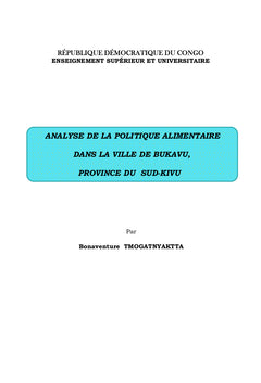 Analyse de la politique alimentaire dans la ville de Bukavu