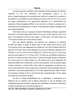 Evaluation de l'état nutritionnel des patients dialysés