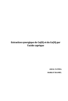 Extraction synergique de Cu(II) et du Co(II) par l'acide caprique