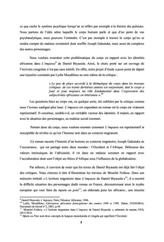 Le corps dans L'impasse de Daniel Biyaoula