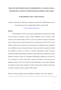 Impact du revêtement de l'outil sur l'usure et la rugosité en fraisage