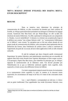 Men'a bukole (poésie d'éloge) des bakwa beeya. Etudes Descriptive