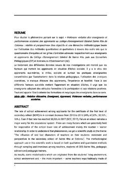 Violences verbales des enseignants et performances des apprenants