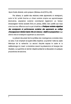 Violences verbales des enseignants et performances des apprenants