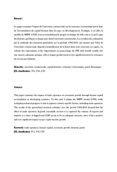 Ouverture, accumulation du capital humain et croissance économique