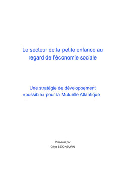 Le secteur de la petite enfance au regard de l'Economie sociale
