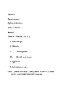 Fréquence De La Césarienne Selon La Classification De Robson