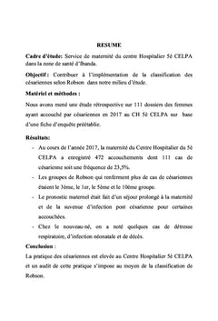 Fréquence De La Césarienne Selon La Classification De Robson