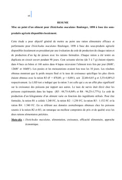 Mise au point d'un aliment pour Distichodus maculatus Boulenger, 1898