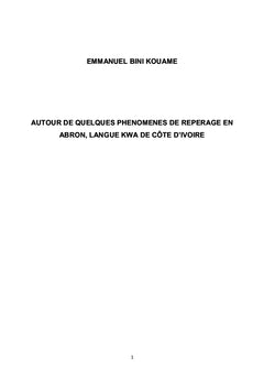 Autour de quelques phénomènes de repérage en abron, langue kwa de CI
