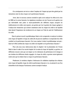 Effet des risques Crédit / Liquidité sur la performance bancaire