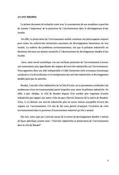 Activités industrielles et préservation de l'environnement à Bouaké