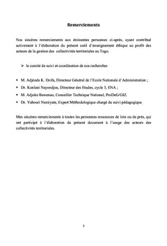 Ethique Professionnelle et Gestion des Finances locales